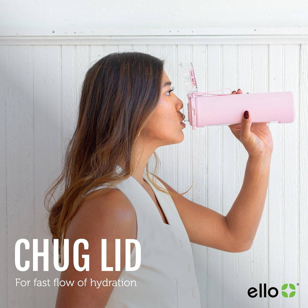 Ello Syndicate 20oz Glass Water Bottle with Flip Lid and Sleeve, Cashmere