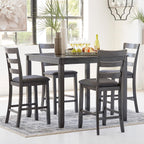 Signature Design by Ashley 5-Piece Square Counter Height Dining Set, Gray | Textured gray polyester fabric with wood, veneer and engineered wood, Small kitchen table for 4, Bridson Series