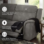 Signature Design by Ashley Power Recliner Sofa, Faux Leather Couch, Slate | Zero-draw USB charging, 6.5-in wall gap, Microfiber, Next-Gen easy to clean water resistant performance fabric