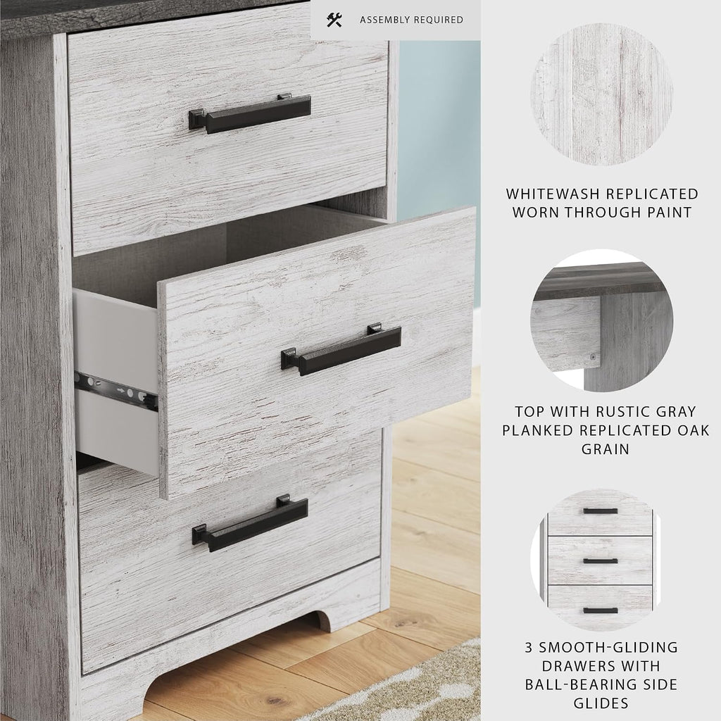 Signature Design by Ashley Farmhouse Desk with Drawers, 54", White & Gray | Engineered wood, 3 smooth-gliding drawers, Fully finished back, 19 in depth, Modern farmhouse style, Shawburn Series