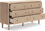 Signature Design by Ashley 6 Drawer Bedroom Dresser, Light Oak, Cielden | Textured beige faux cane fronts, Bronze knobs, Quick assembly, Contemporary coastal bedroom decor