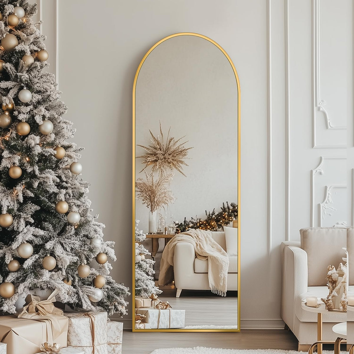 Antok 58" x19” Arched Full Length Mirror, Floor Mirror with Stand,Gold