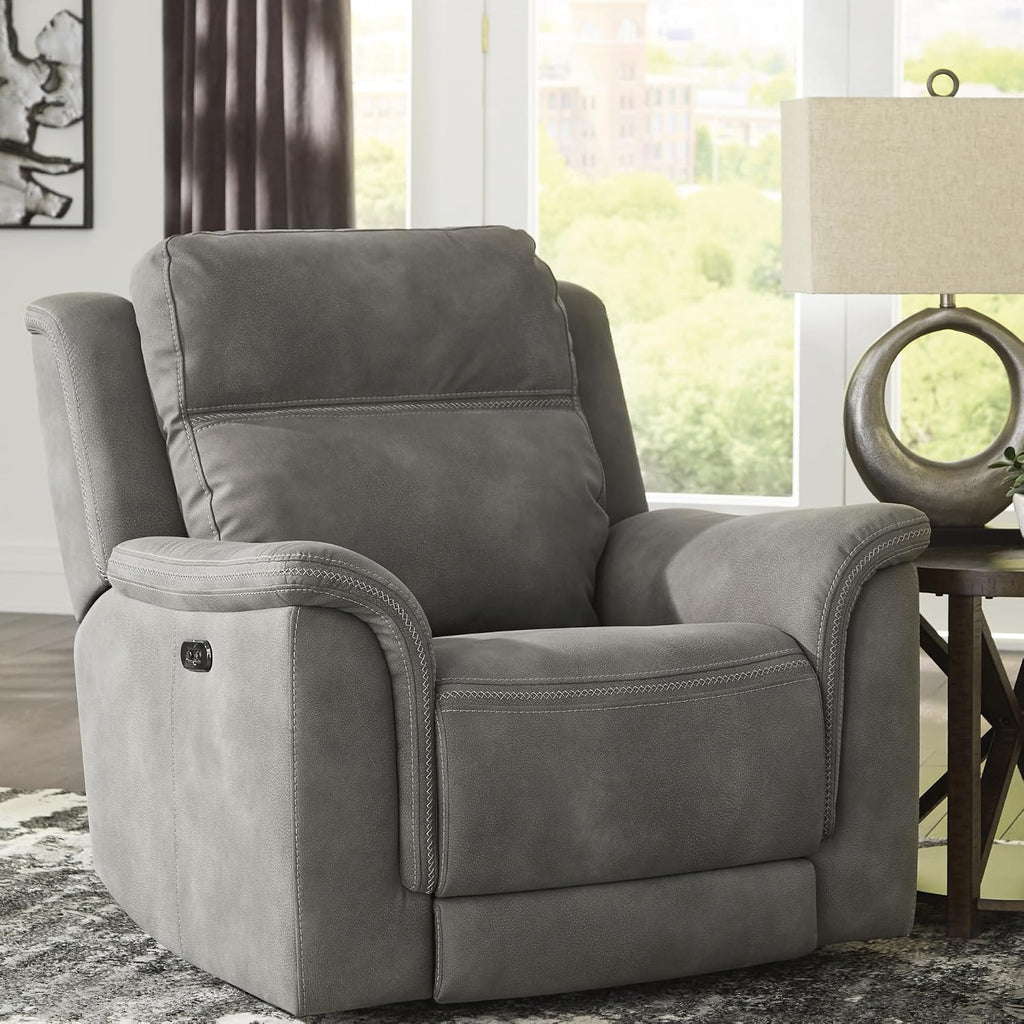 Signature Design by Ashley Power Recliner, Slate Zero Wall | Water-resistant faux leather, Zero-gravity power recline, Zero-draw USB port, Next-Gen Durapella Series
