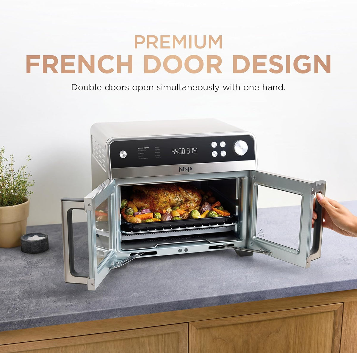 Ninja French Door Premier Air Fry Oven, 10-in-1, 20.3 Qt, Stainless, FO101 | 450F cyclonic air, PFAS-free surface, Air fry, sear crisp, bake, broil, toast, dehydrate
