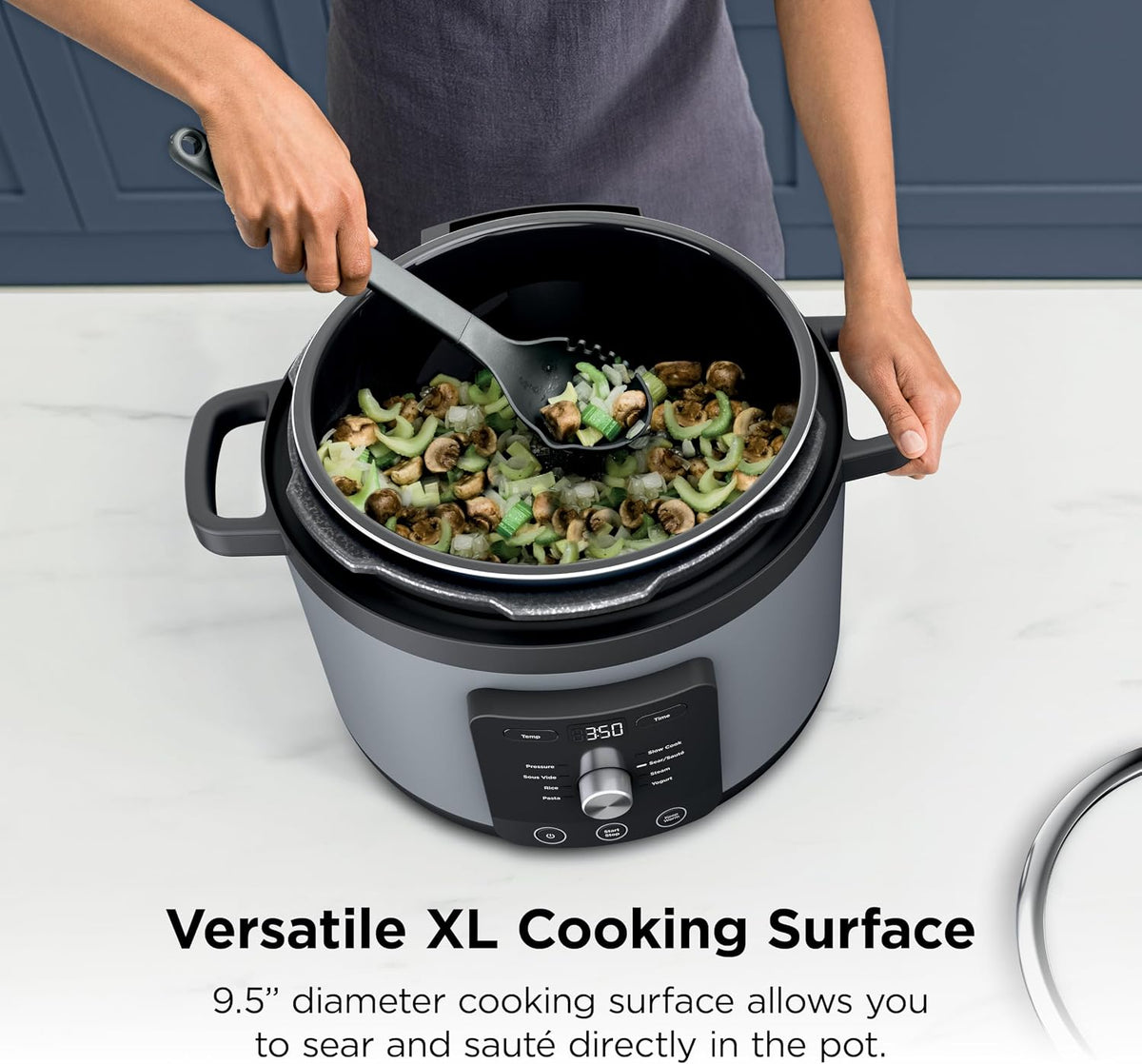 Ninja® HyperHeat™ 9-in-1 Pressure Cooker, 6.5-qt, Stone Purple, PC201SP | Cooks 2X faster, Sear, Sauté, Slow Cook, Steam & Sous Vide, 1200W, PFAS-free pot, removable SimpliServe™ pot for easy serving