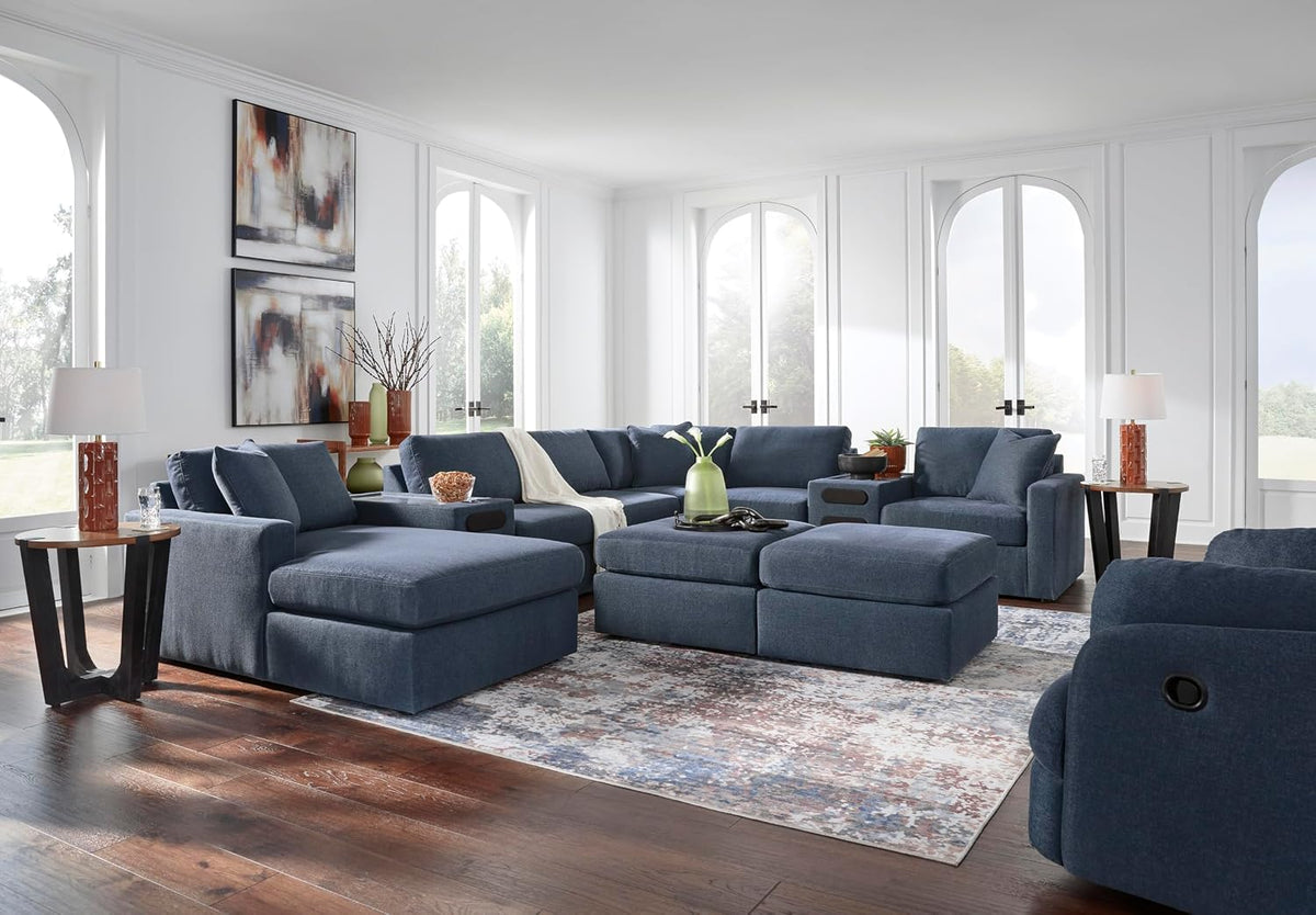 Signature Design by Ashley Modmax Oversized Square Accent Ottoman, Ink Blue | Stain-resistant Next-Gen Nuvella performance fabric, 32 in square footprint, Fits modular sectionals, No assembly required