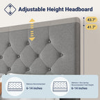 Allewie Queen Size Storage Bed Frame with 4 Underbed Drawers, Upholstered Platform Bed with Adjustable Headboard, Diamond Button Tufted, Easy Assembly, Noise-Free, No Box Spring Needed, Light Grey