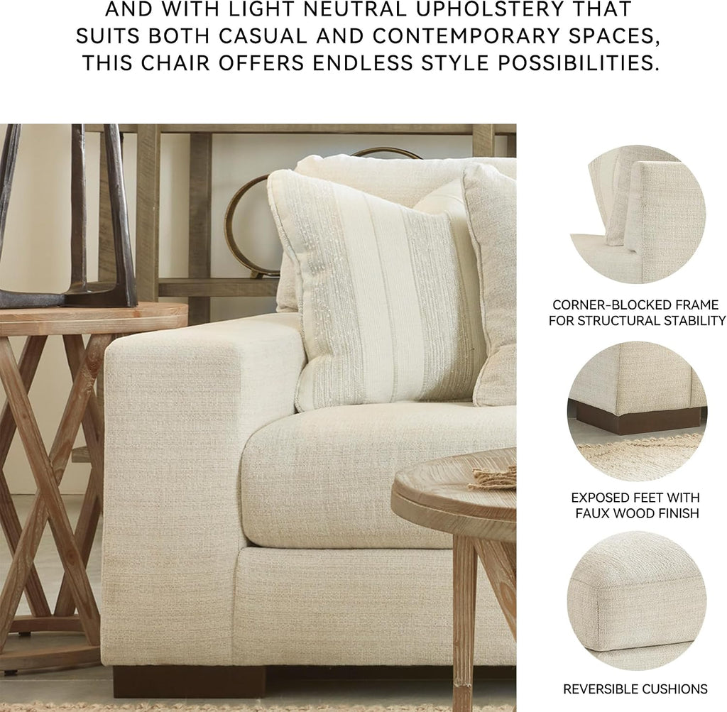 Signature Design by Ashley Oversized Accent Chair and a Half, Birch Beige | Plush textured polyester chenille with track arms, Sag-resistant platform foundation, Reversible cushions, Maggie Series
