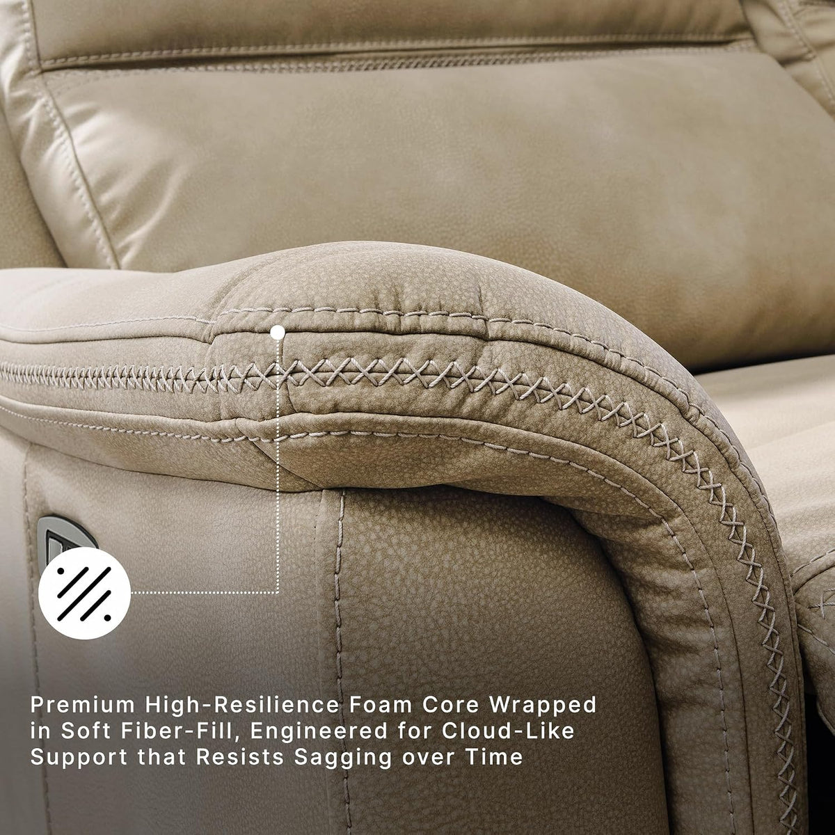 Signature Design by Ashley Power Reclining Sofa, Living Room Couch, Sand | Sand spill-resistant easy-to-clean water-resistant performance fabric, Power headrest, Zero-draw USB, Next-Gen Durapella