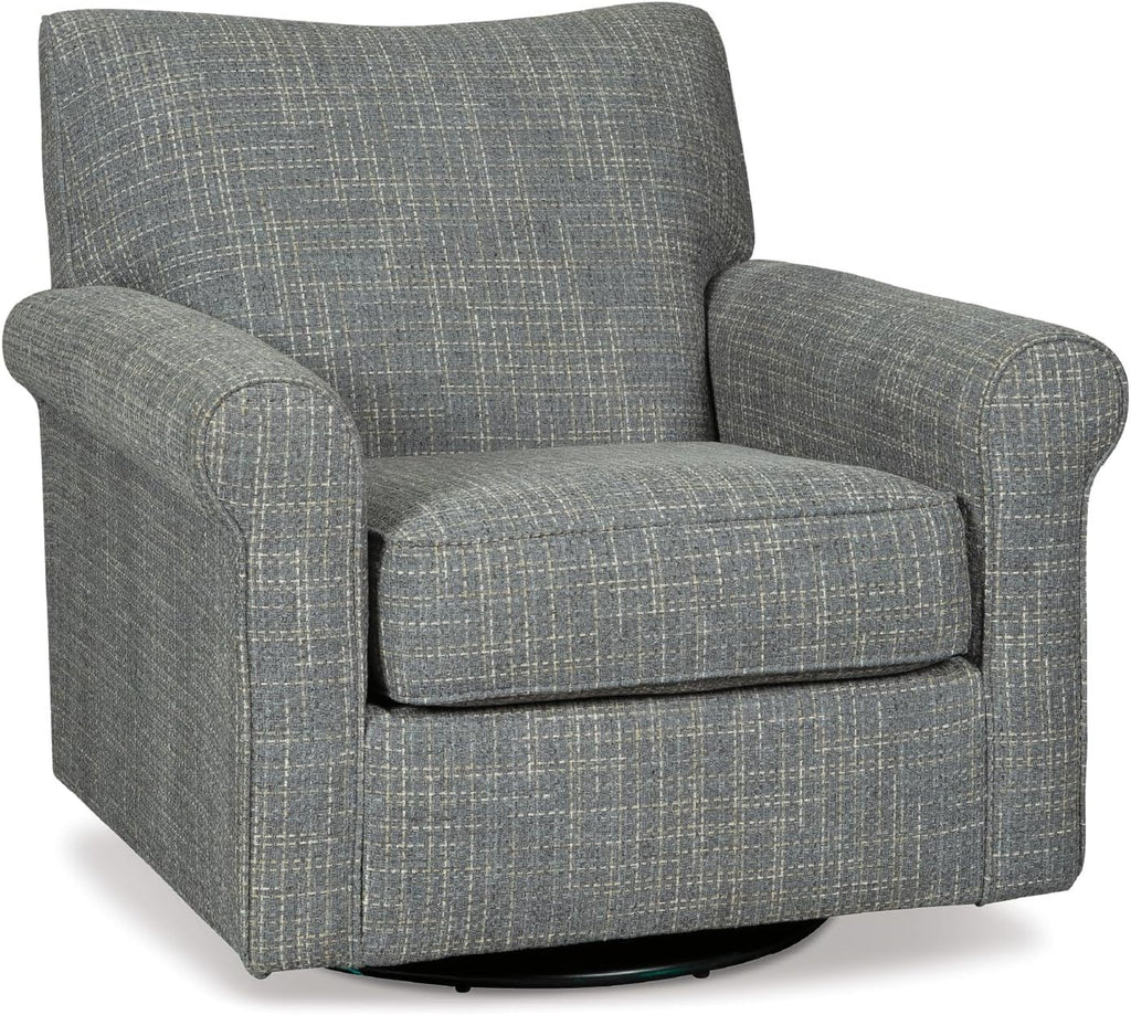 Signature Design by Ashley Renley Tweed Glider Swivel Accent Chair, Ash | Multi-tonal polyester, rayon, and acrylic upholstery, 360-degree rotation for living rooms and home offices