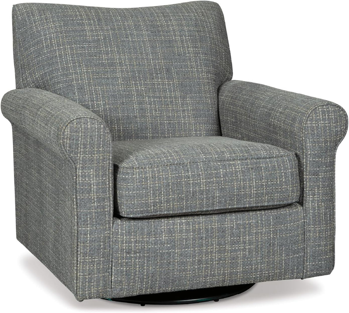 Signature Design by Ashley Renley Tweed Glider Swivel Accent Chair, Ash | Multi-tonal polyester, rayon, and acrylic upholstery, 360-degree rotation for living rooms and home offices
