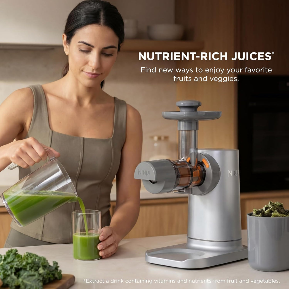 Ninja NeverClog Cold Press Juicer, 24oz Jug, 36oz Pulp, Silver, JC151SL | 150W high-torque auger juices fibrous fruits & veggies. Total Pulp Control, 2 one-touch programs. Dishwasher safe.