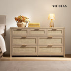 SICOTAS 7 Drawer Rattan Dresser for Bedroom, 57" Wide Dresser