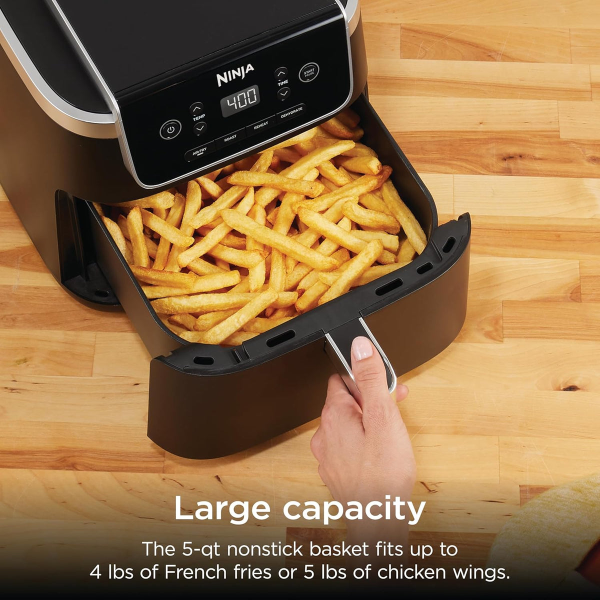 Ninja Air Fryer Pro, 5 Qt, 4-in-1, Grey, AF141 | Air fry, roast, reheat, dehydrate, 1750W, 400F max, Fits 4 lbs fries, Nonstick basket, Dishwasher-safe