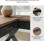 Signature Design by Ashley 2-Piece L-Shaped Corner Desk, Black/Brown | Hardwood solids, Mango wood veneer and MDF substrates, Modern farmhouse style, Dovetail drawers, Wildenauer Series