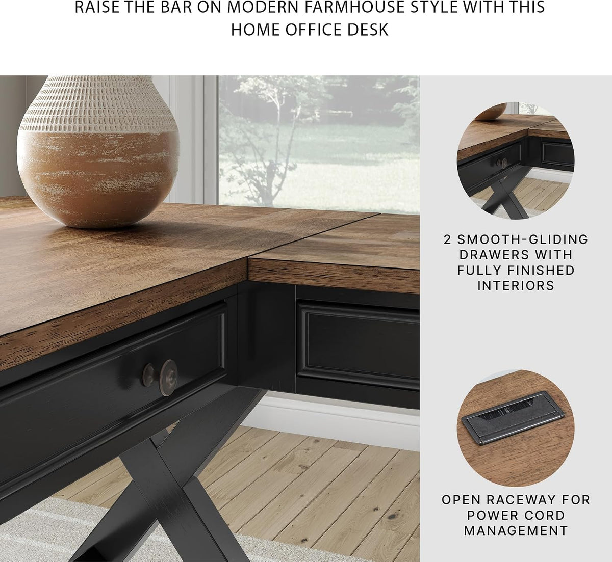 Signature Design by Ashley 2-Piece L-Shaped Corner Desk, Black/Brown | Hardwood solids, Mango wood veneer and MDF substrates, Modern farmhouse style, Dovetail drawers, Wildenauer Series