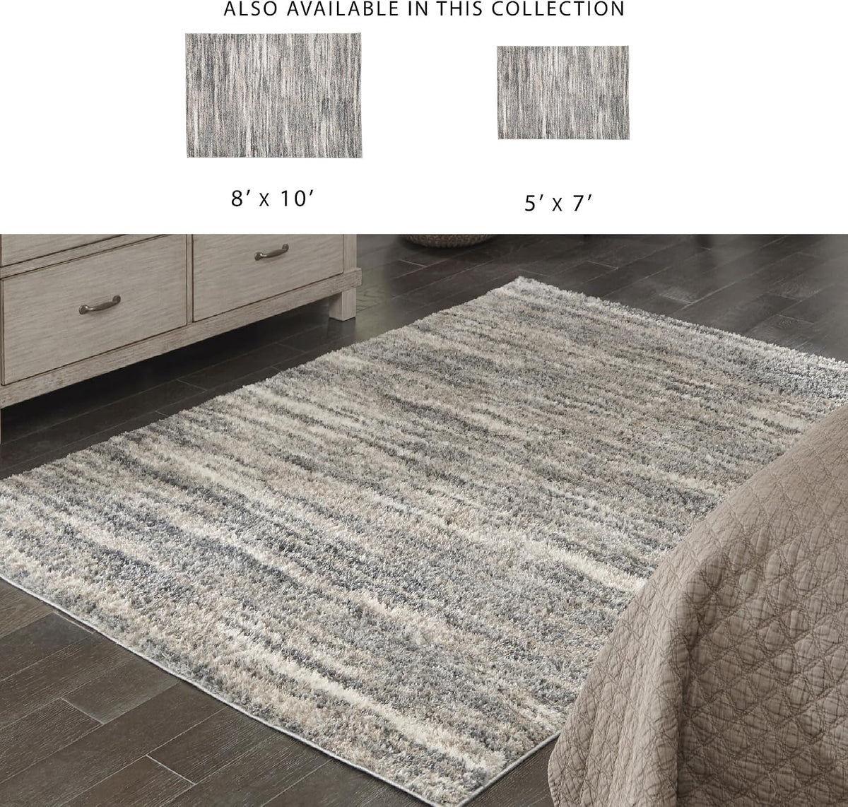 Signature Design by Ashley Modern Shag Rug 8x10, Gray and Beige | Woven polyester with a plush 1.18-inch thick pile, Abstract striped pattern for living room decor, Gizela Series