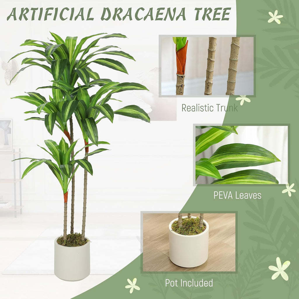 HOMCOM 120cm Artificial Dracaena Tree Bendable Trunks, Green