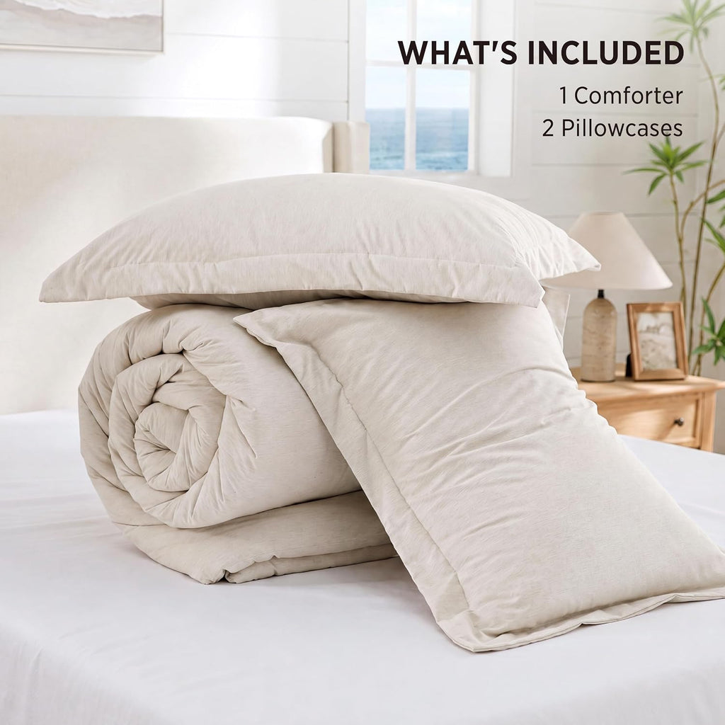 Bedsure Queen Size Comforter Sets, Beige Cationic Dyed Bedding Set 3 Pcs