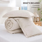 Bedsure Queen Size Comforter Sets, Beige Cationic Dyed Bedding Set 3 Pcs