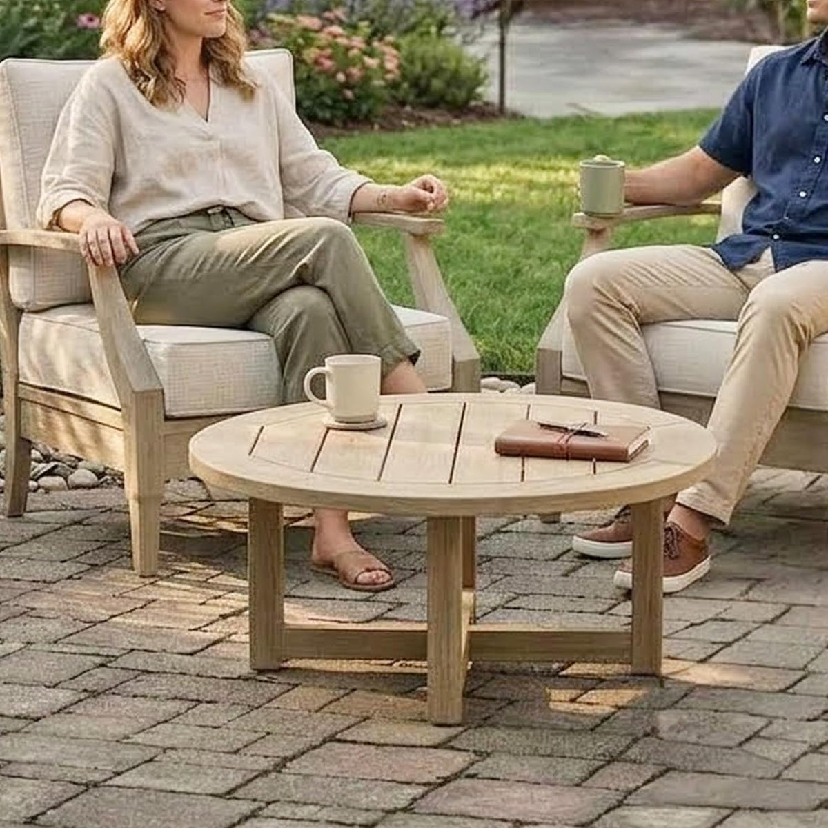 Signature Design by Ashley Clare View 1-Piece Outdoor Lounge Chair, Beige | Eucalyptus wood frame, 5-step protective coating, Nuvella performance fabric, Zippered foam core, 30x35x32 inches