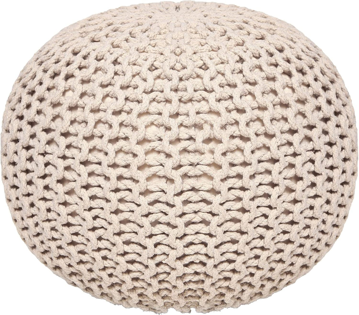 · REDEARTH · Round Pouf Ottoman - Hand Knitted Boho Poof Footrest - Ivory