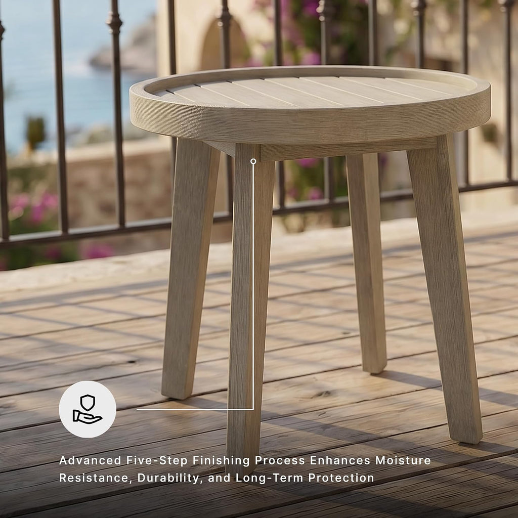 Signature Design by Ashley Coastal Reef Round Outdoor End Table, Beige | Weather-resistant eucalyptus wood, Slatted tabletop for quick water drainage, 19-inch round accent table