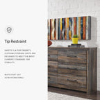 Signature Design by Ashley Rustic 6 Drawer Bedroom Dresser, Drystan | Faux linen drawer lining, Rustic brown finish with subtle teal accents, Sturdy 59-inch wide engineered wood frame