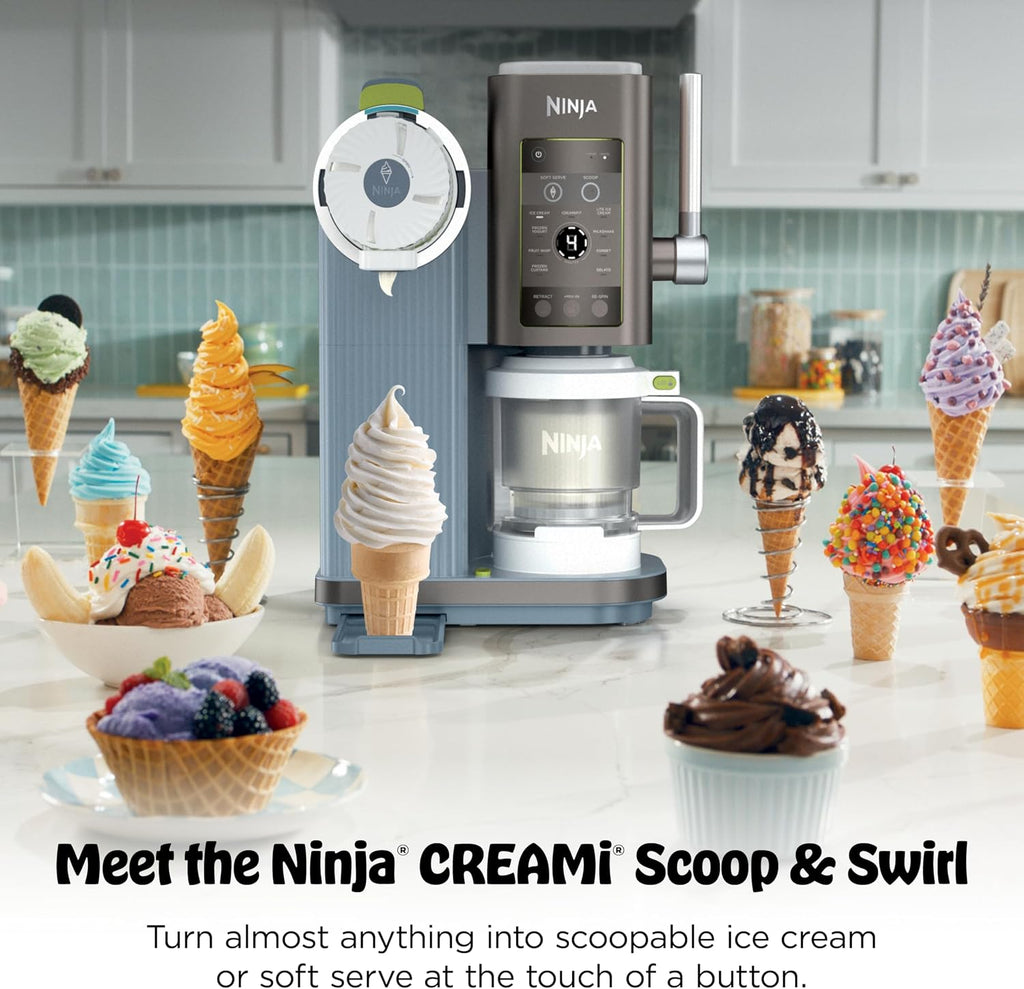 Ninja Creami Scoop & Swirl 13-in-1 Ice Cream and Soft Serve Maker, NC701ND | Ninja Creami Scoop and Swirl turns almost anything into ice cream and soft serve at a button touch, scooped or swirled.
