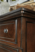 Signature Design by Ashley Porter Traditional Wood Nightstand, Brown | Veneers, wood and engineered wood, 2 smooth-operating drawers, Hidden pull-out tray, Felt bottom, Bun feet