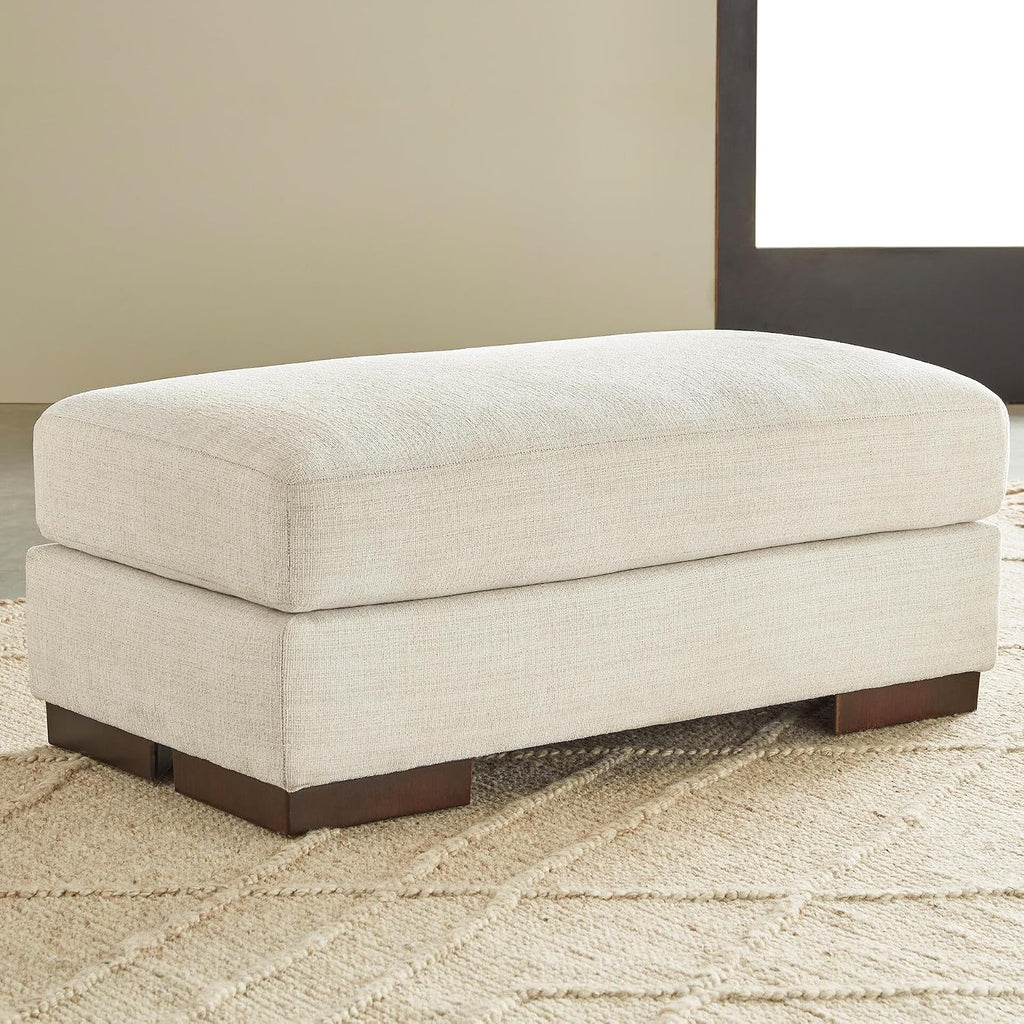 Signature Design by Ashley Large Rectangular Chenille Ottoman, Birch White | Textured polyester chenille over a durable reinforced wood frame, Pre-assembled contemporary convenience, Maggie Series