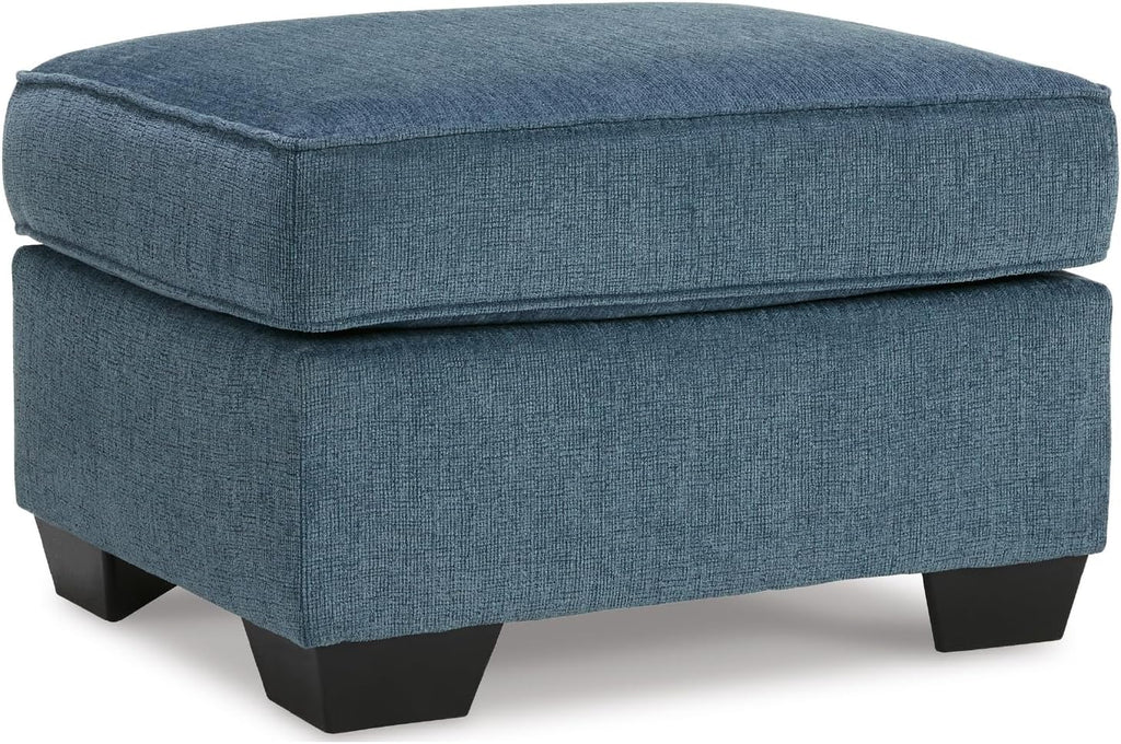 Signature Design by Ashley Ottoman, Cashton Blue Rectangular Foot Rest | 100% polyester Janiere chenille, Crosshatched weave, Ottoman foot rest, Firm foam cushion, Sturdy reinforced frame structure