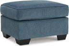 Signature Design by Ashley Ottoman, Cashton Blue Rectangular Foot Rest | 100% polyester Janiere chenille, Crosshatched weave, Ottoman foot rest, Firm foam cushion, Sturdy reinforced frame structure