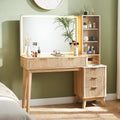 T4TREAM 48" Fluted Makeup Vanity Desk with 36" Lighted Mirror, Oak