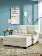 Signature Design by Ashley Rectangular Ottoman, Sandstone Beige | Firmly cushioned 100% polyester chenille fabric, Generous 44-inch scale for coffee table or lounge use, Monaghan Series
