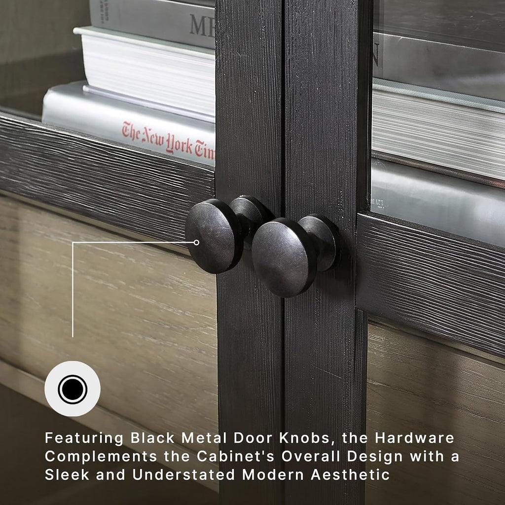 Signature Design by Ashley Lenston Black Accent Cabinet with Glass Doors | Tempered glass doors, 3 adjustable shelves, Wood oak veneer and engineered wood construction, 1 soft-close drawer