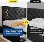 Allewie Queen Size Storage Bed Frame with 4 Underbed Drawers, Upholstered Platform Bed with Adjustable Headboard, Diamond Button Tufted, Easy Assembly, Noise-Free, No Box Spring Needed, Black
