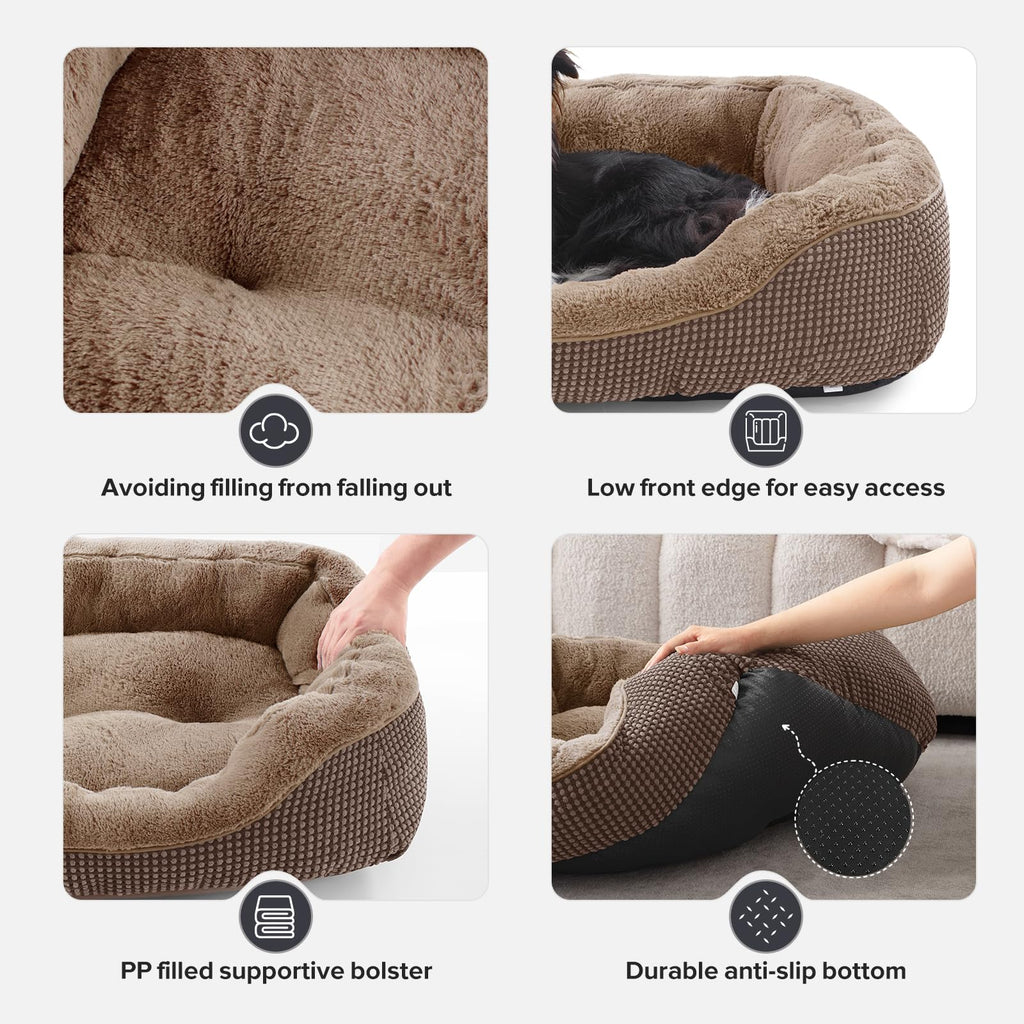 INVENHO Medium Dog Beds for Medium Dogs Washable, Rectangle Dog Bed Medium Size Dog, Orthopedic Dog Bed, Warming Soft Calming Sleeping Puppy Bed Durable Pet Bed with Anti-Slip Bottom M(30"x24"x9")