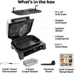 Ninja® Foodi® Smart XL 6-in-1 Indoor Grill & Air Fryer, Black/Silver, DG551 | Smart Cook System & Foodi Smart Thermometer, XL capacity, perfect doneness, rare to well done. 6-in-1: Grill, Air Fry & more.