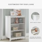 Signature Design by Ashley 3-Tier Scalloped Bookshelf, Matte White Bookcase | Deep 20-inch profile for oversized bins, Durable engineered wood frame with 2 adjustable shelves, Hallityn Series