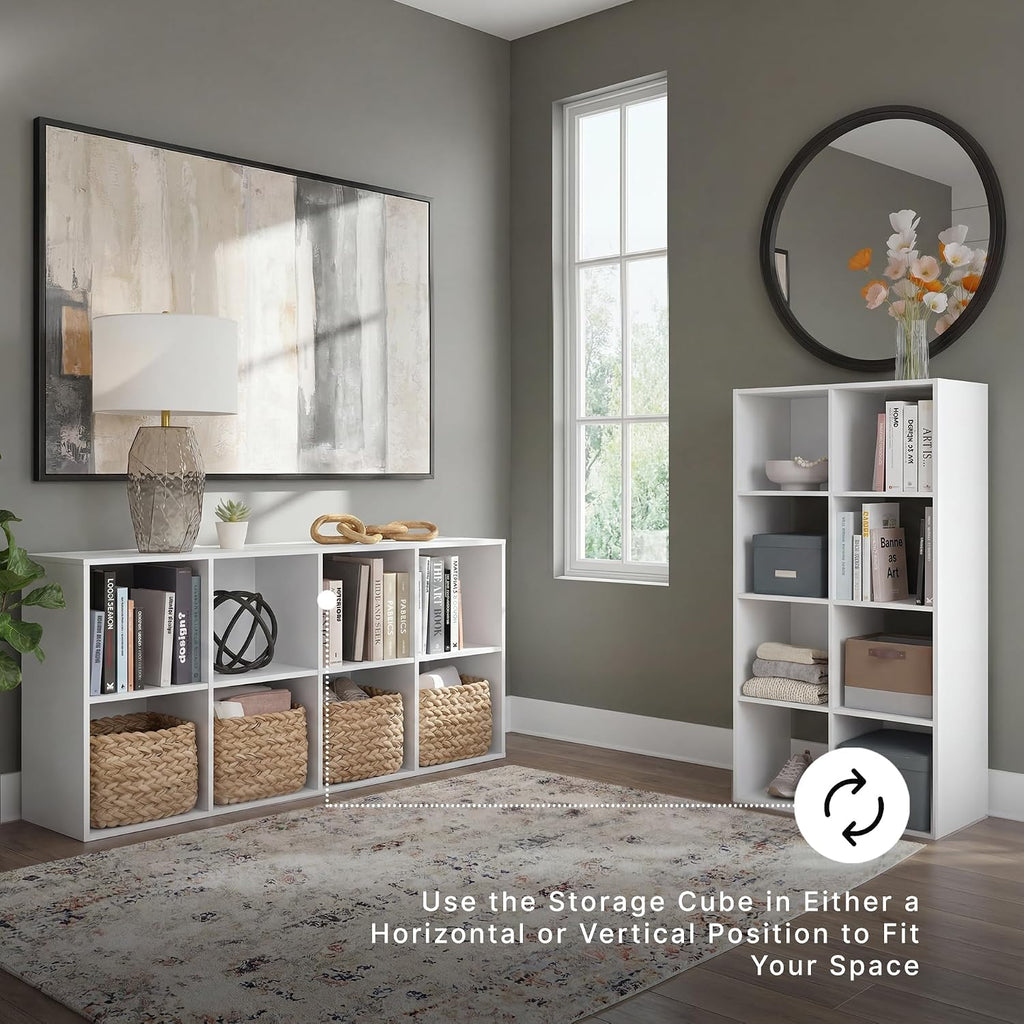 Signature Design by Ashley 8 Cube Organizer Bookcase, White | Durable engineered wood with white laminate, Contemporary styling for bedroom or living room storage, Onita Series
