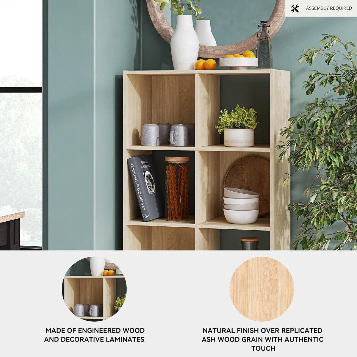 Signature Design by Ashley 8 Cube Storage Organizer Bookshelf, Light Brown | Durable engineered wood, Space-saving vertical 8-cubby floor mount, Fits standard 10.5-inch bins, Piperton Series