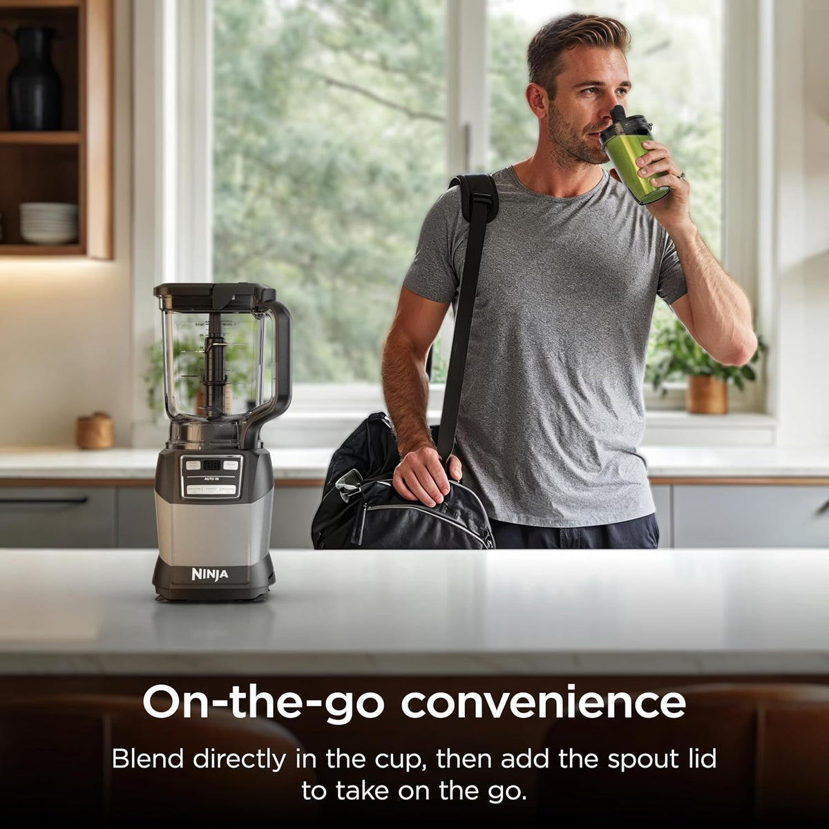 Ninja Compact Kitchen System, Auto-iQ, 1200W, 72oz Pitcher, Grey, AMZ493BRN | 3 functions for smoothies, dough & frozen drinks with Auto-iQ. 72-oz pitcher, 40-oz processor bowl, 18-oz cup.