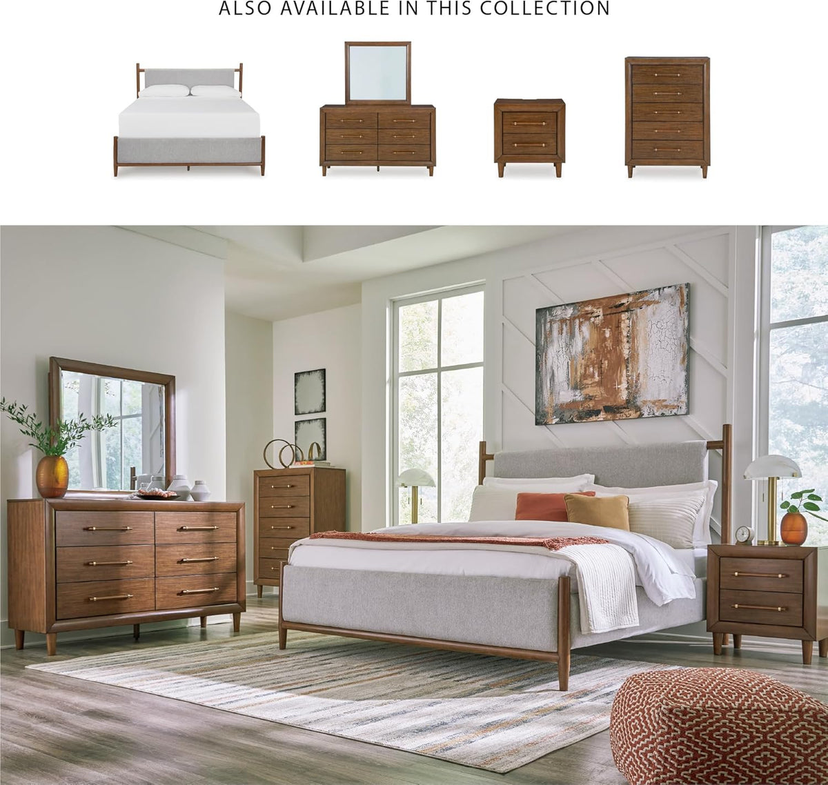Signature Design by Ashley Mid Century Modern 6 Drawer Dresser for Bedroom | 6-drawer double dresser, Hardwood solids mango wood veneer and MDF substrates, Bedroom storage, Lyncott Series