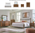 Signature Design by Ashley Lyncott Wood Nightstand with Charging Station | Mid-century mango wood veneer, 2 dovetail drawers, Built-in USB-A and USB-C charging, Round tapered legs