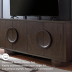 Signature Design by Ashley Accent Cabinet, 72" Dark Brown Credenza, Veeda | Premium oak veneer construction, 72-inch TV stand, Media console with cord management, Contemporary 4-door sideboard