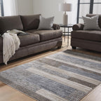 Signature Design by Ashley Sethburn Striped Area Rug 5x7, Cream/Gray | Machine-woven 100% polypropylene, Natural jute backing, Casual modern style, Indoor living spaces, Bedrooms