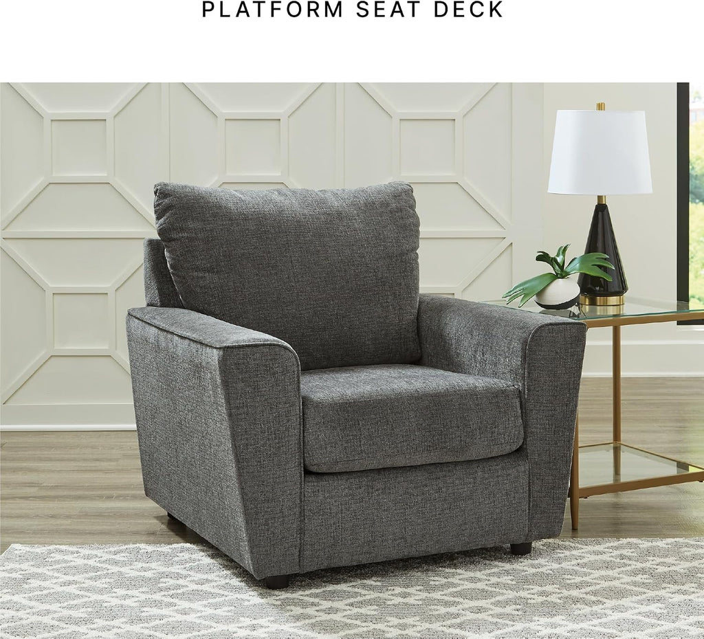 Signature Design by Ashley Stairatt Upholstered Accent Chair, Gravel Gray | 100% polyester fabric, Smooth platform foundation, 38 in width, Attached back and loose seat cushions, Flared arms