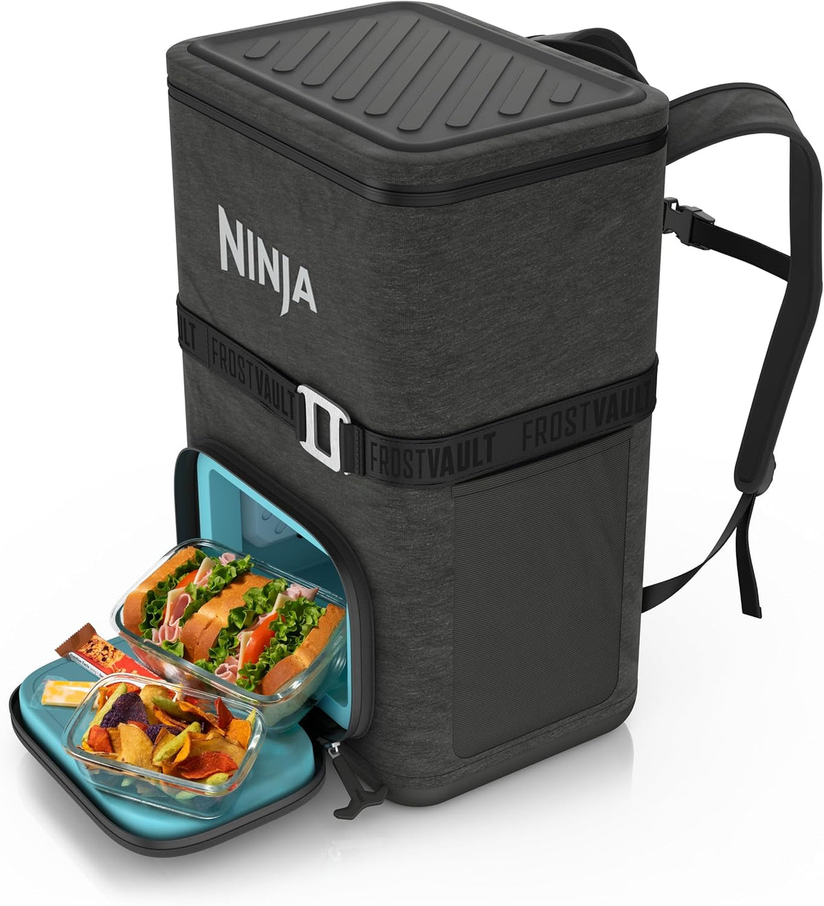 Ninja FrostVault™ Go XL Soft Backpack Cooler, Dry Storage, Charcoal Grey | Ninja FrostVault Go XL soft cooler, stays cool for hours with a leakproof, easy-access lid, and carries like a backpack