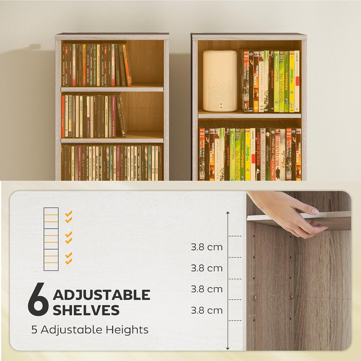 HOMCOM 260 CD/120 DVD Storage Unit with 9 Compartments, Natural Wood Finish